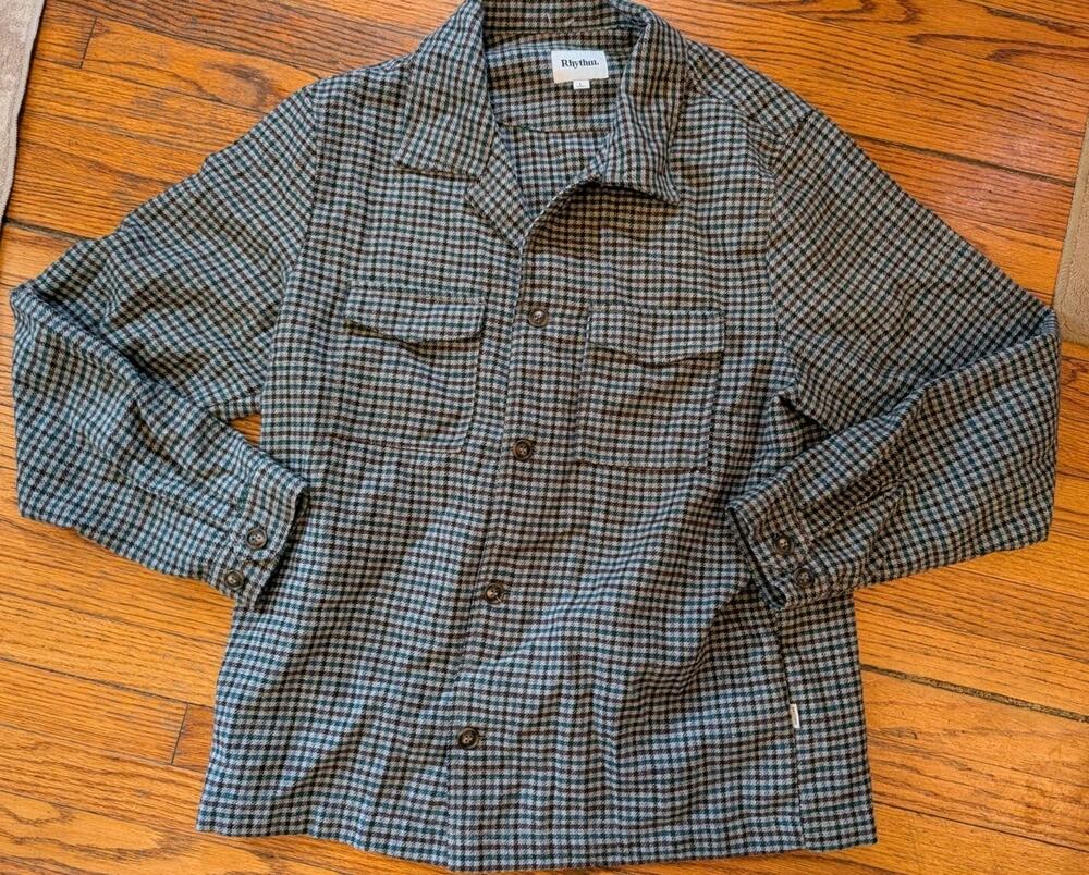 Rythm Surhemise Homme Pacific Check Sgacket Shirt Men's L Dark Green Wool Blend